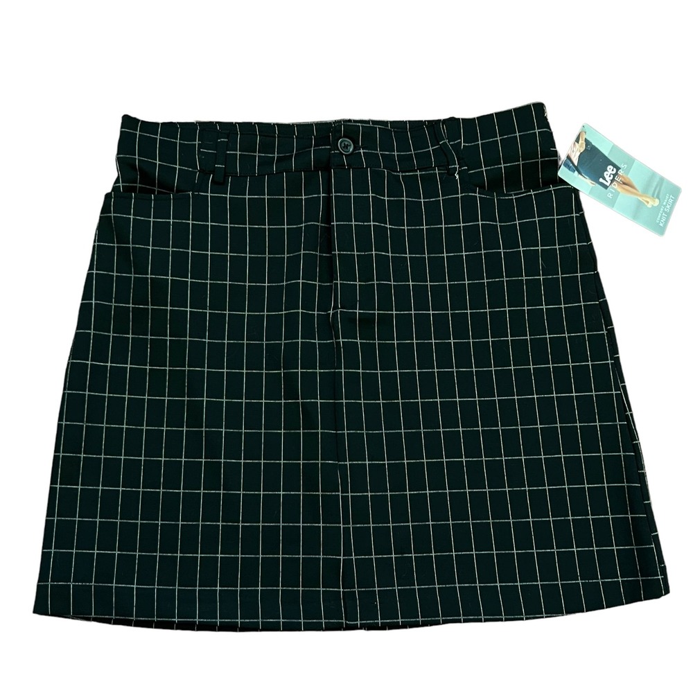 Lee Riders Knit Skirt Women 18M Black‎ Windowpane Midrise Comfort Waist Workwear